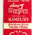 Guido's Supper Club - Racine, Wisconsin Restaurant 20 Strike Matchbook Cover WI Guido's Supper Club - Racine, Wisconsin Restaurant 20 Strike Matchbook Cover WI