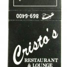 Cristo's Restaurant & Lounge - St. Louis, Missouri 20 Strike Matchbook Cover MO Cristo's Restaurant & Lounge - St. Louis, Missouri 20 Strike Matchbook Cover MO