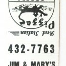 Jim & Mary's Pizza - Green Bay, Wisconsin Restaurant 20 Strike Matchbook Cover Jim & Mary's Pizza - Green Bay, Wisconsin Restaurant 20 Strike Matchbook Cover