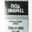Ten-O-One Club - Green Bay, Wisconsin Restaurant 20 Strike Matchbook Cover WI Ten-O-One Club - Green Bay, Wisconsin Restaurant 20 Strike Matchbook Cover WI