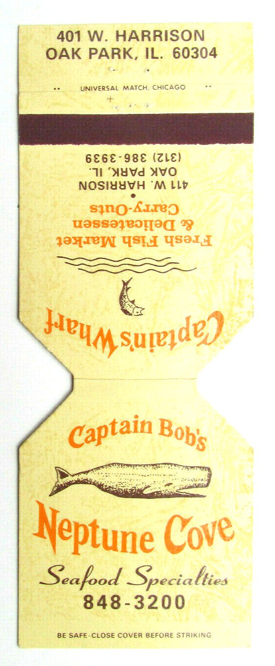 Capt Bob's Neptune Cove - Oak Park, Illinois Restaurant Jewelite Matchbook Cover