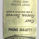 First Federal Savings & Loan Association Salem, Oregon 20 Strike Matchbook Cover