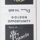 St. Francis Building and Loan - Milwaukee, Wisconsin 20 Strike Matchbook Cover
