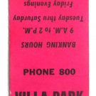 Villa Park Trust & Savings Bank - Illinois 20 Strike Matchbook Cover Matchcover