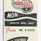 Home Savings & Loan Association - Lufkin, Texas 20 Strike Matchbook Cover TX
