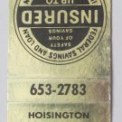 Hoisington Federal Savings and Loan  Kansas 20 Strike Matchbook Cover Matchcover