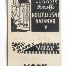 York State Bank - Elmhurst, Illinois 20 Strike Matchbook Cover Matchcover IL