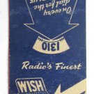 WISH Radio Station Blue Network Indianapolis, Indiana 20 Strike Matchbook Cover WISH Radio Station Blue Network Indianapolis, Indiana 20 Strike Matchbook Cover