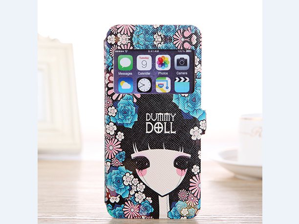Dummy doll iPhone 6 cartoon case with card slot, unique cartoon iPhone 6 flower case for girls