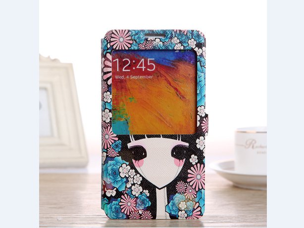 Romantic gift for her Samsung note 3 cartoon case floral girl Samsung galaxy note 3 flip case