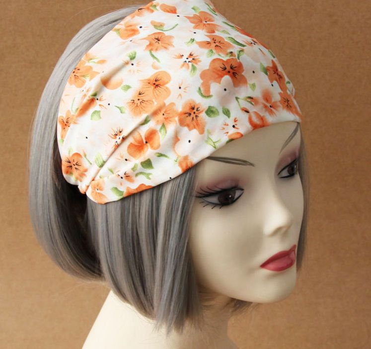 floral chiffon head wrap turban, broad hair rope band for girls, flower pattern headbands