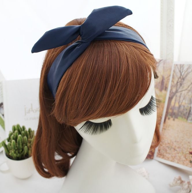 PU leather rabbit ear headwrap, Sapphire Blue twisted hair band, twist rabbit ears headbands