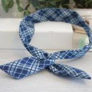 Quilting plaid rabbit ear twist headbands for girls, cute girl hair accessory twisted jean hair band