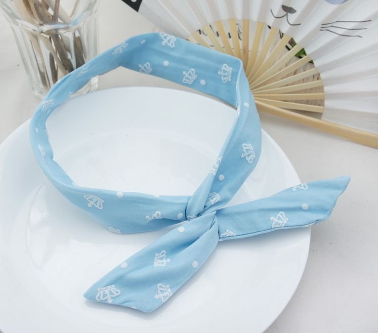 jean rabbit ears headwrap with twist, crown print rabbit ear turban, pretty headbands for girls