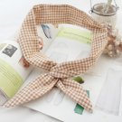 Camel yellow checks turban with bunny ears, cute plaid headband with twist, modeling wire band
