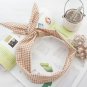 Camel yellow checks turban with bunny ears, cute plaid headband with twist, modeling wire band