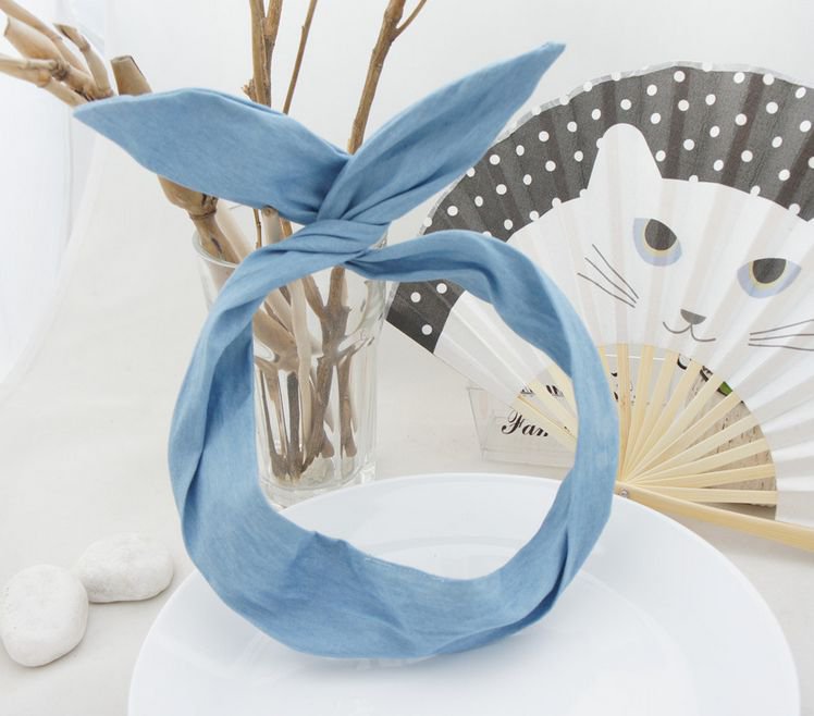 light blue bunnyear headbands for children, girls hair accessory checkered headwrap