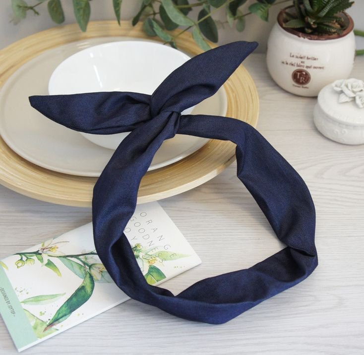 dark blue rabbitear modeling wire turban hair rope, cute bunny ears twist headband turban