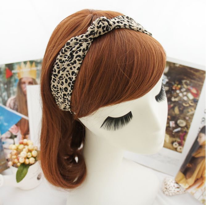 leopard print apricot knot headbands for ladys, soft chiffon workout hair band, twisted yoga turban
