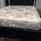 Black Leather Platform Bed Frame with Crystals