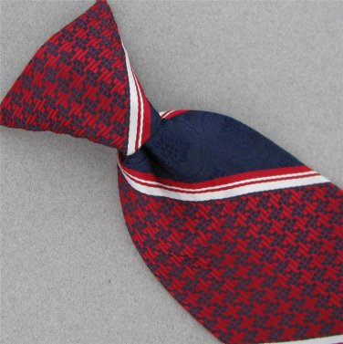 VTG Snapper Stripe Texture Red Blue Houndstooth Clipon Clip-On 60s  Neck Tie V-4