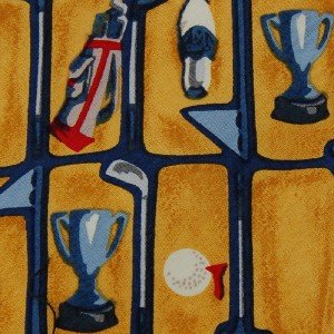 #1A JOHN HENRY GOLF LOGOS YELLOW BLUE COTTON MEN NECK TIE
