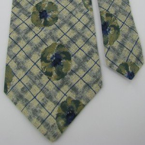 #1A STRUCTURE USA FLORAL CHECKER OLIVE NAVY GREY  Silk Men Neck Tie Necktie