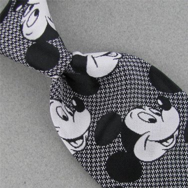 Vtg Rare CERVANTES Disney Mickey Mouse Houndstood Narrow Texture 70s Tie #V-4