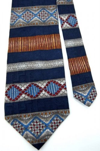 BACHRACH STRIPE NAVY BROWN MAROON SILK  NECK TIE Men Designer Tie EUC