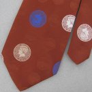 Vintage Regal Brown Blue Quarter Nickel Dime Penny 60's 70's Mens Neck Tie  #EV