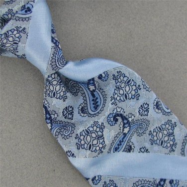 Vtg Battelsteins Paisley Stripe Gloss Sky Blue Textured 60s 70s Neck Tie #V-4