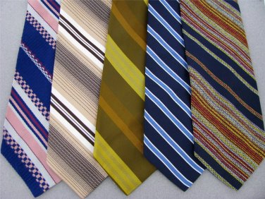 Vtg 5 Wembley Towncraft Striped Check Wide Fat Texture 70s Men Necktie Ties Lot