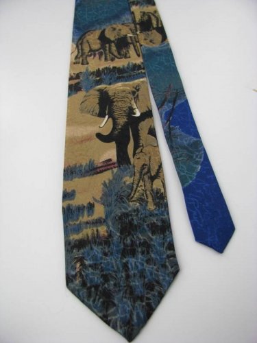 LOST KINGDOM USA ELEPHANT ART DECO BLACK Sandy Neck Tie Men Designer Tie EUC