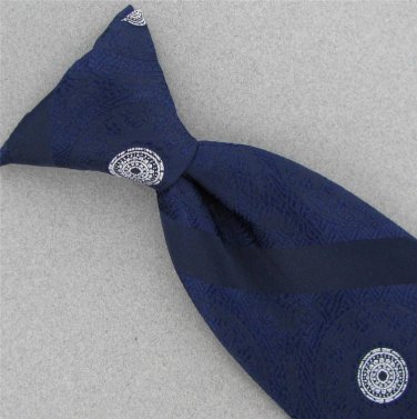 Vtg Wembley Clip On Clipon Blue White Texture Circle 60s 70s Stripe Neck Tie V-4