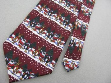 New Christmas Santa Snow Holiday Reindeer Tree Snowman Men Maroon Neck Tie Lot#B