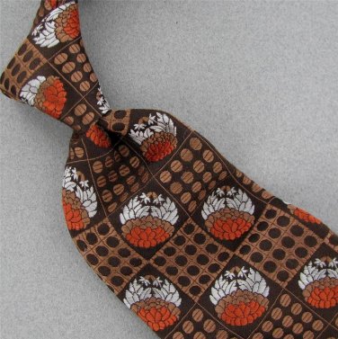 VINTAGE CHRISTIAN DIOR BROWN GEOMETRIC CIRCLE TEXTURE FAT 60s 70s Neck Tie #V-3