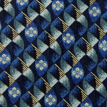 CLAIBORNE OVALS BLUE GREY YELLOW SILK MEN NECK TIE Men Designer Tie EUC