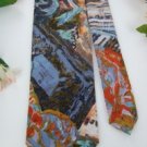 #1A ITALIAN BLUE ORANGE GREEN FLORAL NARROW Men Neck Tie