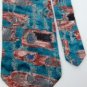 #1A ZYLOS ABSTRACT TEAL BROWN GREY SILK MEN NECK TIE