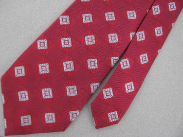 Jos A Bank Geometric Red Silk Dress Woven Red Neck Tie Men Designer Tie EUC