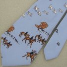 Vtg Rare Royal Knight English Horse Rider Dogs Sky/Blue Narrow 70s Neck Tie #VE