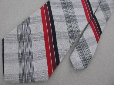 Vintage Jonny Carson Stripe Plaid Red GrayTexture 60's 70's 1970 Neck Tie #EV