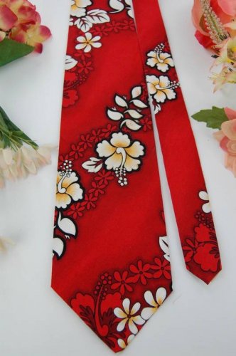 PACIFIC LEGEND RED WHITE FLORAL COTTON Neck Tie Men Designer Tie EUC