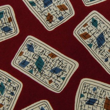 ISACO RECTANGLES RED BEIGE BLUE SILK ITALY MEN NECK TIE Men Designer Tie EUC