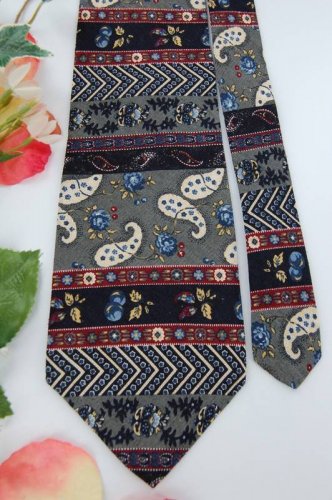 ADOLFO GRAY Navy Blue RED PAISLEY STRIPE Men Neck Tie Men Designer EUC