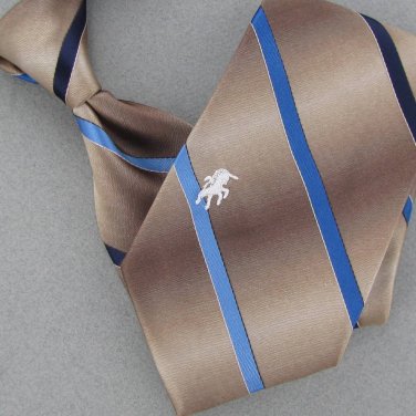 Vtg Rare Bronzini  Capricorn Logo Narrow Stripe Brown Blue 70s 60s Neck Tie VE1