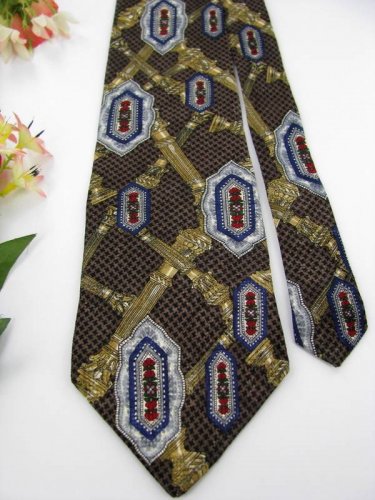 New WEMBLEY COLUMN LINK BROWN GOLD SILVER RED Silk Men Neck Tie Men Designer
