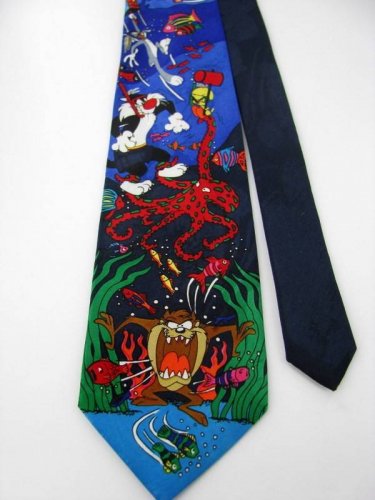 LOONEY TUNES MARVIN BUGS SILVESTER TAZ BLACK BLUE Neck Tie Men Designer Tie EUC