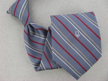 Vtg Christian Dior Monogram Skinny Stripe Gray Red Gold Men 70s Neck Tie V-4 EVC