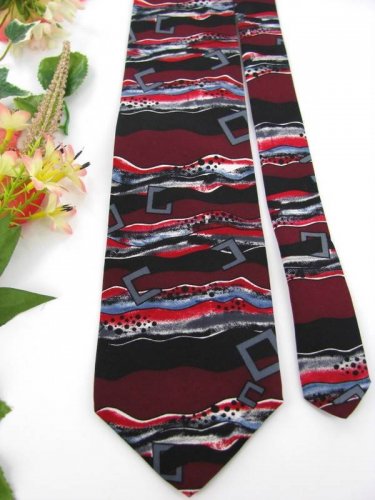 NWT J T  BECKETT STRIPE SQAURES RED MAROON BLACK Neck Tie Men Designer Tie EUC